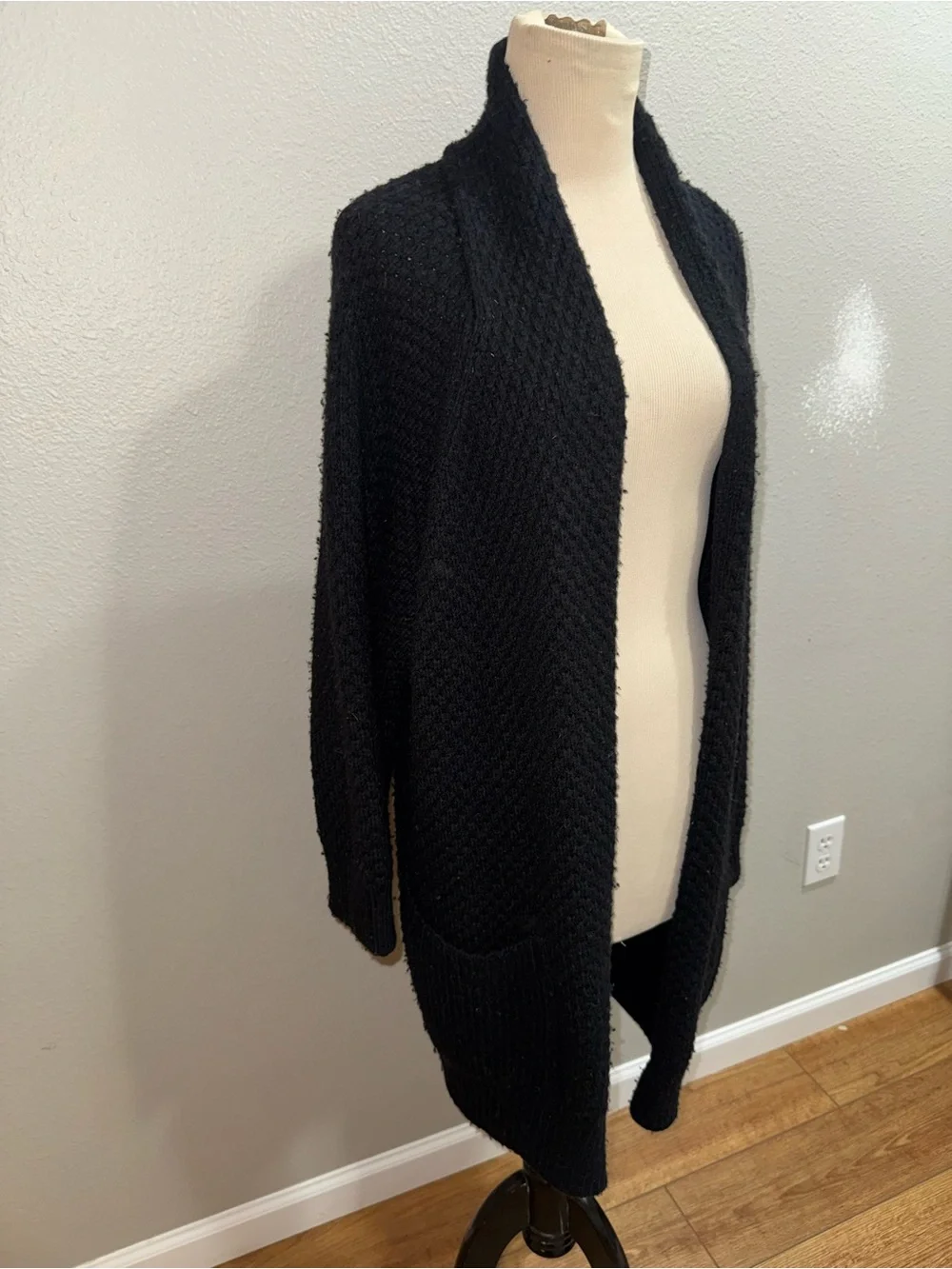 Vince long Black Wool cashmere, open Front Cardigan Large